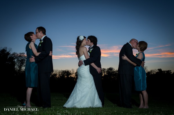 Wedding Couple, Parents Kissing at Sunset